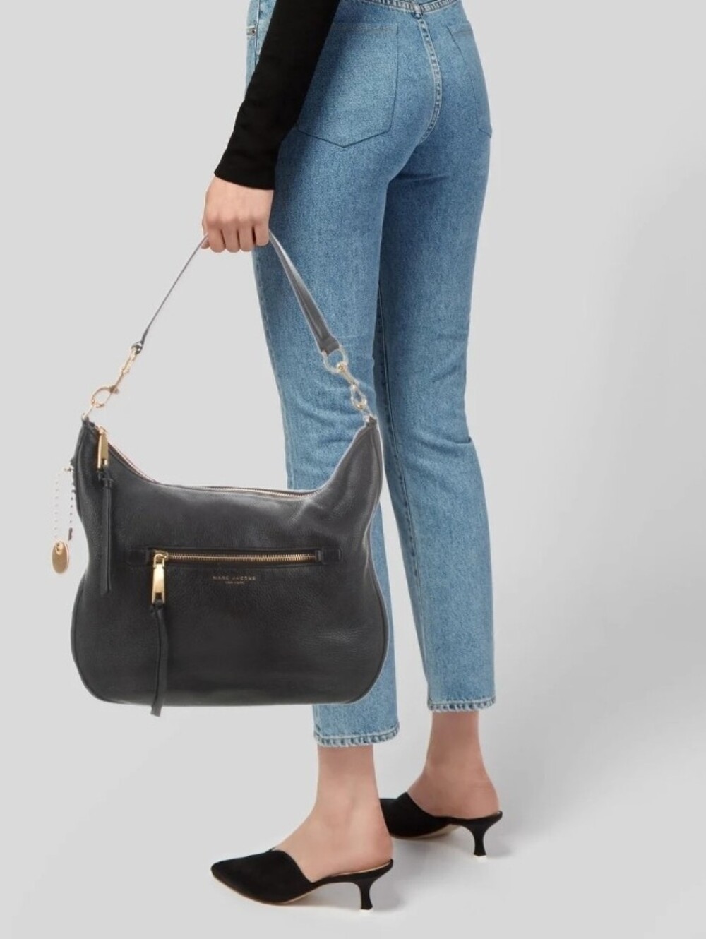 Marc Jacobs Black Pebbled Leather Shoulder Hobo with Gold Hardware